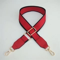 Adjustable red nylon shoulder strap with black edges and gold metal snap hooks - Red