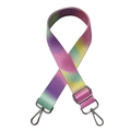 Close-up of colorful ethnic woven strap with silver swivel lobster clasps and metal buckle - Colorful with Silver Buckle