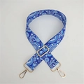 Correa ancha étnica con estampado paisley ajustable con herrajes dorados - Diente de León Azul Hebilla Plateada
