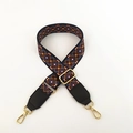 Adjustable wide replacement shoulder strap with colorful ethnic geometric patterns - Rhombus Pattern with Black Leather