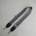 Adjustable wide replacement bag strap with black and white geometric pattern and gold clips - Black