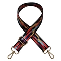 Close-up of bohemian colorful patterned shoulder strap with gold metal lobster clasps - Black Multicolored with Gold Buckle