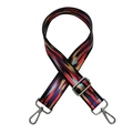 Close-up of adjustable ethnic style wide bag strap with colorful geometric patterns - Black Multicolored with Silver Buckle