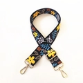 Floral wide shoulder strap for crossbody bags with black base and golden hardware - Black (Floral Pattern)