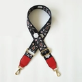 Close-up of ethnic style jacquard embroidery bag strap with golden metal hardware - Ethnic Jacquard (Black/Bright Red)