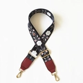 Close-up of ethnic style embroidered replacement bag strap with golden lobster clasps - Ethnic Floral (Black/Wine Red)