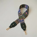 Detail of bohemian geometric print wide shoulder strap with golden metal lobster clasps - Striped Green