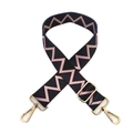 Adjustable wide shoulder strap with pink wave pattern and gold metal lobster clasps - Black Ripple