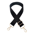 Detail of adjustable black woven bag strap with textured pattern and gold metal hooks - Gold Buckle / Black