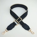 Adjustable black canvas bag strap with beige edges and gold-tone metal hooks - Black 1