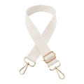 Detail of adjustable cream woven wide bag strap with durable gold metal spring hooks - Gold Buckle / 2-White