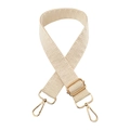 Close-up of beige woven wide bag strap with waffle texture and gold metal lobster clasps - Gold Buckle / 3-Beige