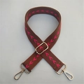 Adjustable brown and pink ethnic canvas bag strap with gold metal hooks for cross-body use - Brown
