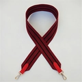 Red and black herringbone wide shoulder strap with red leather ends and gold hooks - Silver Clasp / Red with Red Leather Trim