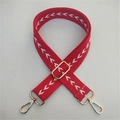 Adjustable red ethnic style cotton handbag strap with white arrow pattern and gold hardware - Red