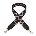 Detail of adjustable wide purse strap with pink geometric zigzag pattern and gold hardware - Zigzag Pattern (Black)