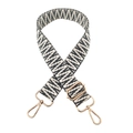 Close-up of black and white geometric woven bag strap with golden metal swivel hooks - 19-Dark Blue/White