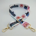 Adjustable wide canvas bag strap featuring Anpanman cartoon print and gold metal clips - Silver Clasp / White Cartoon