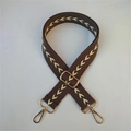 Adjustable brown bohemian guitar style bag strap with yellow arrow weave patterns - Silver Clasp / Dark Khaki