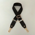 Correa de nylon negro ajustable con extremos de cuero PU y mosquetones de metal dorado - Correa Negra Hebilla Dorada