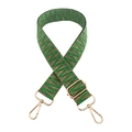 Close-up of green woven bag strap with golden geometric patterns and metal hooks - 21-Grass Green