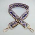 Ethnic style adjustable shoulder strap with purple geometric pattern and gold hardware - Silver Clasp / Pink Quilted