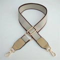 Adjustable beige and brown contrast canvas wide shoulder strap with gold metal hardware - Khaki