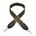 Adjustable olive green wide bag strap with cream borders and gold metal swivel hooks - Army Green