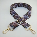 Ethnic style colorful wide bag strap with geometric pattern and golden metal hardware - Grey Diamond