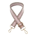 Detail of pink and grey geometric woven guitar strap with gold metal buckle - 23-Grey/Pink/White