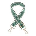 Detail of adjustable woven bag strap with green and white geometric jacquard and gold hooks - 24-Beige/Green/Grey