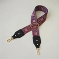 Detail of adjustable ethnic geometric pattern wide bag strap with gold-plated lobster clasps - Bean Paste Circles Black Leather