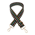 Close-up of colorful geometric woven bag strap with adjustable gold-tone metal buckles - 25-Black Base Multicolor