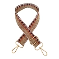 Detail of wide woven strap with geometric patterns and light gold metal swivel hooks - 26-Multicolor Khaki Brown