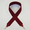 Wide woven bag strap with red and black herringbone pattern and gold metal lobster clasps - Red with Wine Red Leather Trim