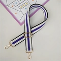 Adjustable bag strap with purple, white, and black stripes and golden metal clasps - Blue