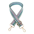 Close-up of geometric woven bag strap with golden metal lobster clasps and slider buckle - Silver Clasp / No. 6 Lake Blue