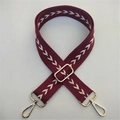 Adjustable burgundy ethnic shoulder strap with white chevron embroidery and gold hardware - Burgundy