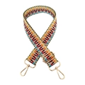 Close-up of multicolor checkered woven bag strap with golden metal swivel hooks - 28-Multicolor Yellow Blue