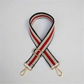 Adjustable wide woven bag strap with red white and black stripes and gold metal hooks - Silver Clasp / Style 1 (Red/White/Black Stripes)