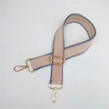 Adjustable striped shoulder strap in pink, beige, and blue with gold metal buckles - Gray