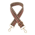 Detail of adjustable woven bag strap with geometric checkerboard pattern and gold hooks - 32-Multicolor Khaki Purple