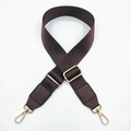 Adjustable nylon shoulder strap detail with brown leather ends and gold metal hooks - Brown