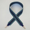 Blue and green geometric woven wide shoulder strap with golden lobster clasps - Blue with Blue Leather Trim