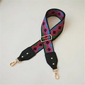 Close-up of geometric canvas strap with premium gold metal hooks and leather ends - Rhombus Style 1 Black