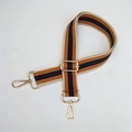 Adjustable woven handbag strap with orange and blue stripes and gold metal hardware - Khaki