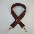 Adjustable brown herringbone embroidered cotton bag strap with golden metal hooks - Brown