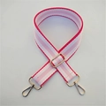 Adjustable wide replacement bag strap with pink and white stripes and gold hooks - Watermelon red