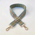 Mint green adjustable wide cotton shoulder strap with orange chevron pattern embroidery - Matcha Green