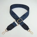 Detail of adjustable geometric ethnic style bag strap with gold metal lobster clasps - Blue Dot + Black Leather Trim
